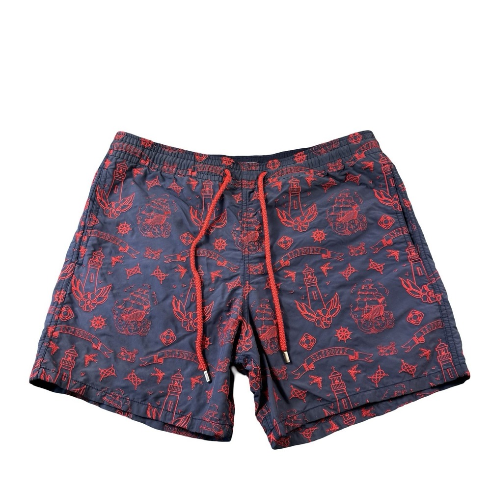 Vilebrequin Blue Red Embroidered Limited Edition Polyester Mens Swimtrunk Size L